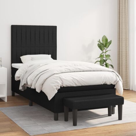 Lit adulte Durable,Lit à sommier Tapissier + Matelas Noir 90x200 cm Tissu -98728