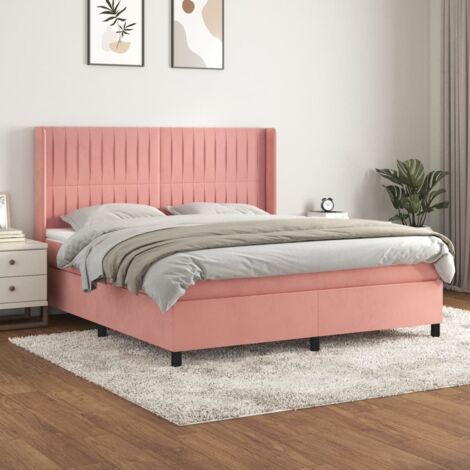 Lit adulte Durable,Lit à sommier Tapissier + Matelas Rose 160x200 cm Velours -42754