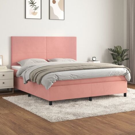 Lit adulte Durable,Lit à sommier Tapissier + Matelas Rose 160x200 cm Velours -44498