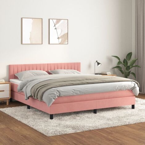 Lit adulte Durable,Lit à sommier Tapissier + Matelas Rose 160x200 cm Velours -83019