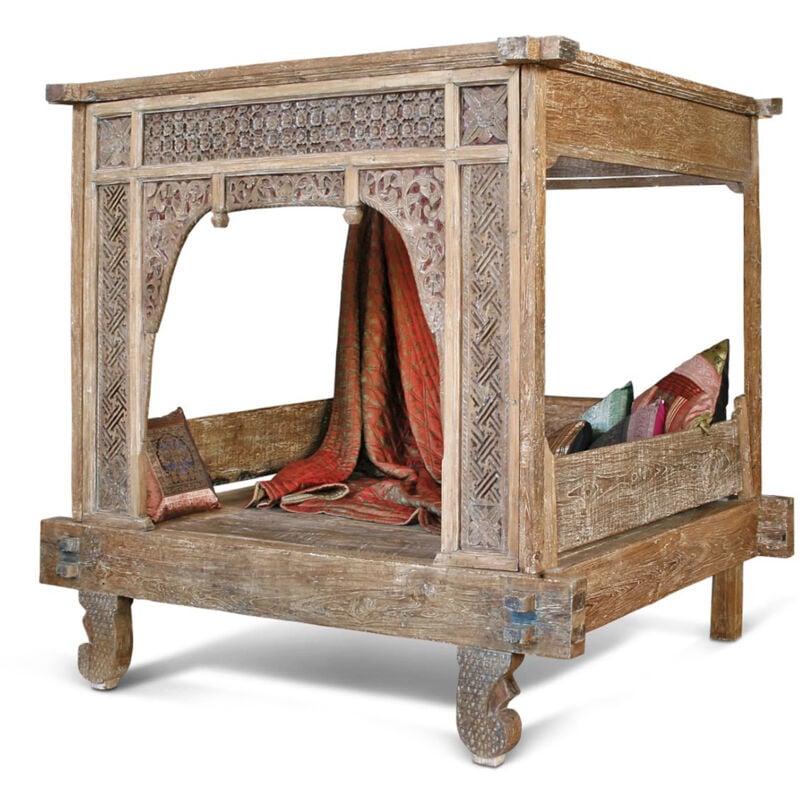 Lit adulte en bois de teck coloris naturel - longueur 225 x profondeur 160 x Hauteur 206 cm