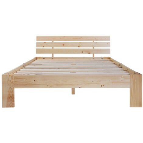 Lit adulte en bois massif 140x200cm – Tête de lit – Sommier à lattes – Support jusqu'à 160kg – Design compact pour petits espaces – Hommoo