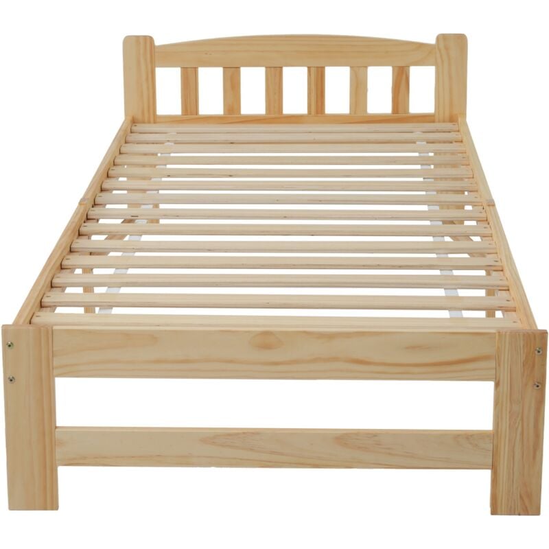 Lit adulte en bois massif, simple, avec tête de lit et sommier à lattes, 90x200 cm