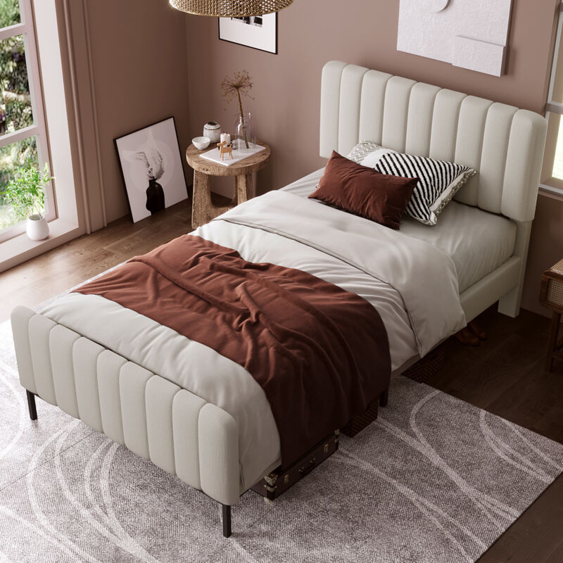Lit adulte en lin avec tête de lit réglable, beige gris - 90 x 200 cm, Sans matelas