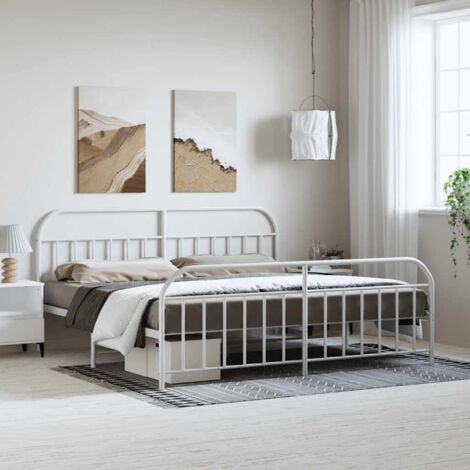 Lit adulte en métal avec tête de lit / pied de lit Contemporain Lit Double Cadre de lit blanc 193x203cm 24096