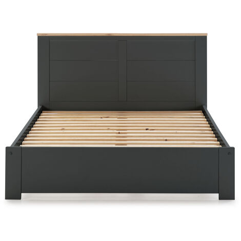 Lit adulte en pin et MDF coloris blanc, gris anthracite -Longueur 197,7 x Profondeur 152,2 x Hauteur 100 cm -PEGANE-