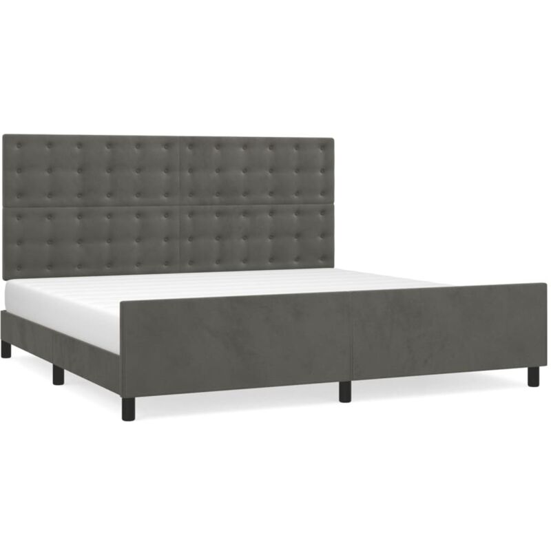 Lexlife - Lit adulte en Velours 200 x 200 cm - Déco Scandinave Boutons avec tête de lit - Gris foncé