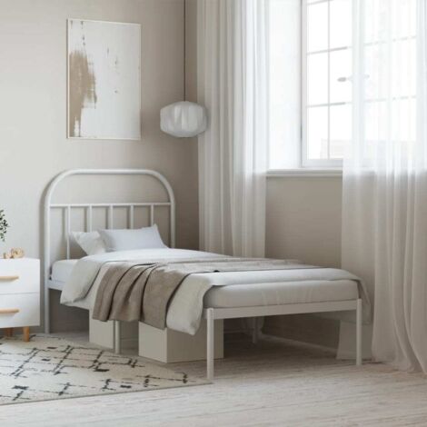 Lit adulte et tête de lit，Lit simple Cadre de lit métal blanc 90x190 cm MEMV434753
