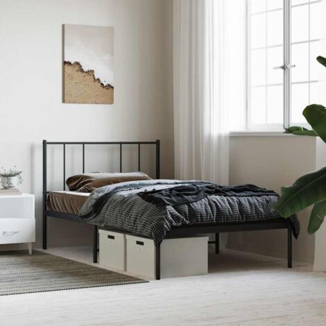 Lit adulte et tête de lit，Lit simple Cadre de lit métal noir 90x190 cm MEMV145074