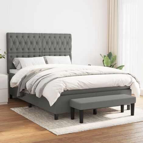 Lit Adulte Fonctionnel - Lit à sommier tapissier avec matelas pour Couchage Gris foncé 140x190cm Tissu BV29369