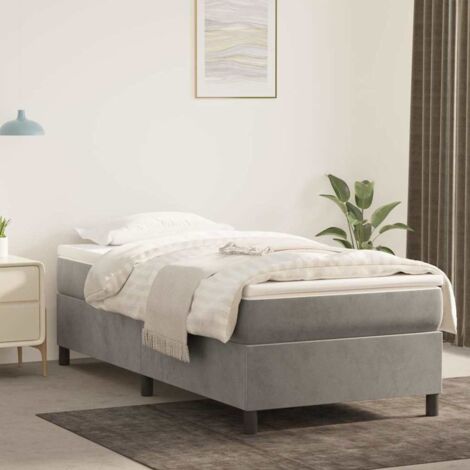 Lit Adulte - Lit à sommier tapissier avec matelas- Lit simple - Meuble de Chambre à Coucher Gris clair 90x190 cm Velours CNIS2376126