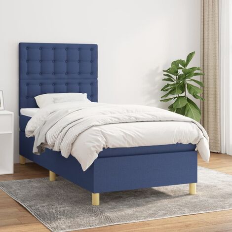 Lit Adulte - Lit à sommier tapissier avec matelas - Meuble de Chambre à Coucher - Bleu 90x200 cm Tissu XEJZT490096
