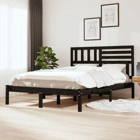 Lit Adulte magnifique - Cadre de lit pour Chambre,Matériau durable Noir Bois de pin massif 140x190 cm -29472