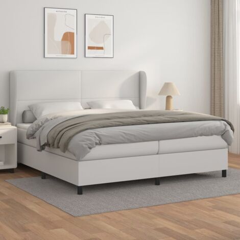 Lit Adulte moderne, Lit à sommier tapissier avec matelas Blanc 200x200cm Similicuir GSW98852