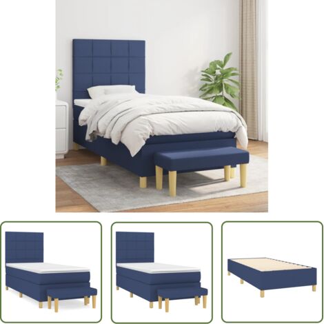 Lit Adulte moderne, Lit à sommier tapissier avec matelas Bleu 90x190 cm Tissu GSW39588