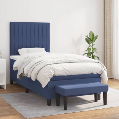 Lit Adulte moderne, Lit à sommier tapissier avec matelas Bleu 90x190 cm Tissu GSW90199