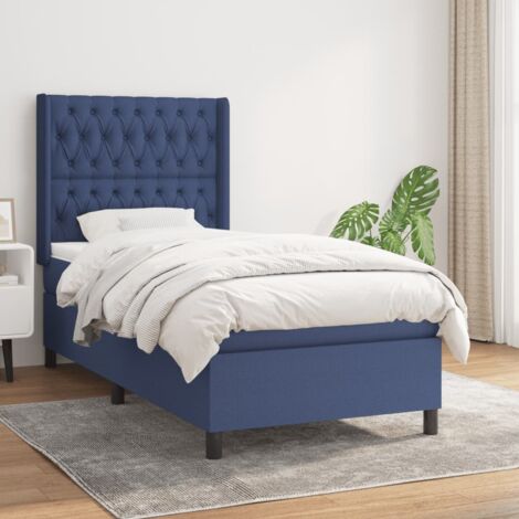 Lit Adulte moderne, Lit à sommier tapissier avec matelas Bleu 90x190 cm Tissu SDG48577