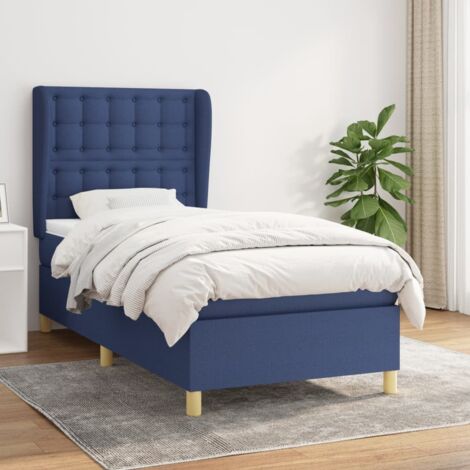 Lit Adulte moderne, Lit à sommier tapissier avec matelas Bleu 90x190 cm Tissu SDG57800