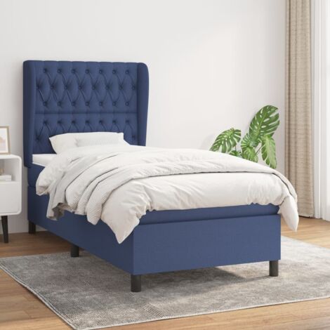 Lit Adulte moderne, Lit à sommier tapissier avec matelas Bleu 90x190 cm Tissu SDG73006