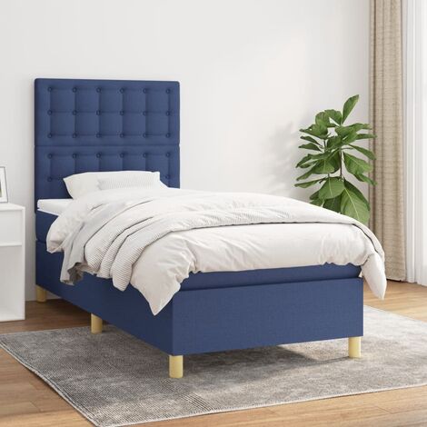 Lit Adulte moderne, Lit à sommier tapissier avec matelas Bleu 90x190 cm Tissu SDG92512