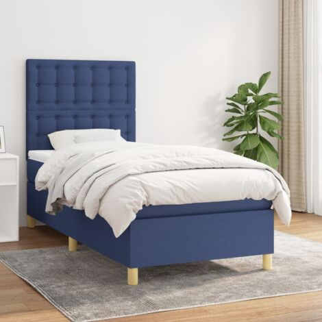 Lit Adulte moderne, Lit à sommier tapissier avec matelas Bleu 90x200 cm Tissu SDG93488