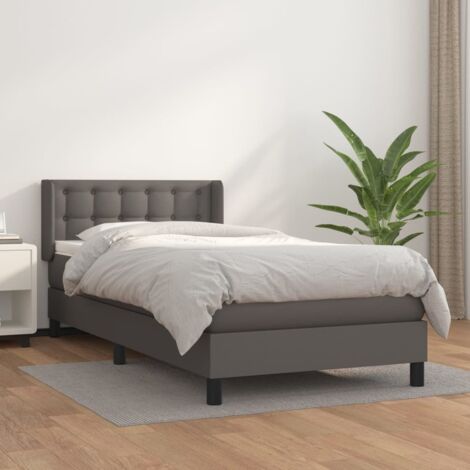 Lit Adulte moderne, Lit à sommier tapissier avec matelas Gris 90x190 cm Similicuir GSW35794
