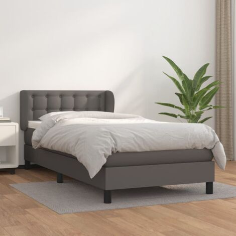 Lit Adulte moderne, Lit à sommier tapissier avec matelas Gris 90x190 cm Similicuir GSW46096
