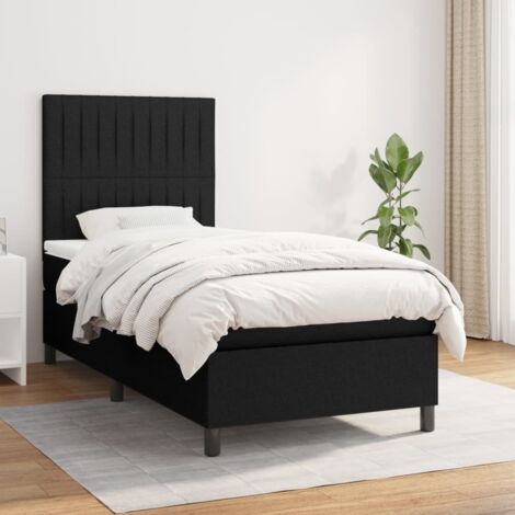 Lit Adulte moderne, Lit à sommier tapissier avec matelas Noir 90x190 cm Tissu GSW86540