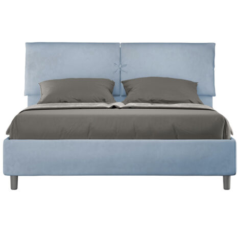 Lit adulte moderne rembourré microfibre Viena Sommier et coffre-Bleu clair-160x200-Option Sommier et coffre