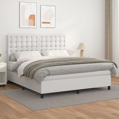 Lit adulte Moderne,Lit à sommier tapissier et matelas Blanc 180x200cm Similicuir -48007