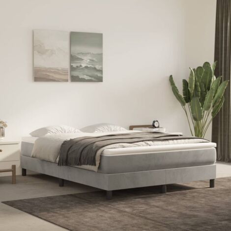 Lit adulte Moderne,Lit à sommier tapissier et matelas Gris clair 140x200cm Velours -76244