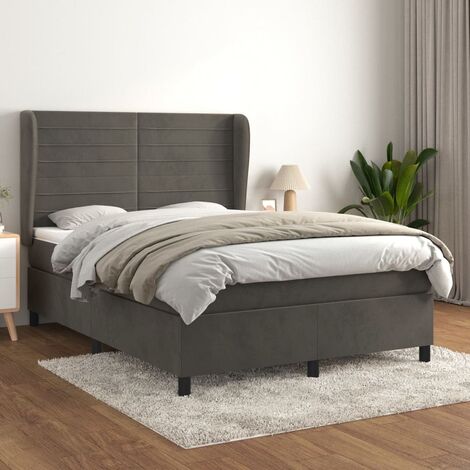 Lit adulte Moderne,Lit à sommier tapissier et matelas Gris foncé 140x190cm Velours -74717
