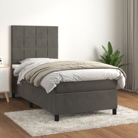Lit adulte Moderne,Lit à sommier tapissier et matelas Gris foncé 90x200 cm Velours -17082