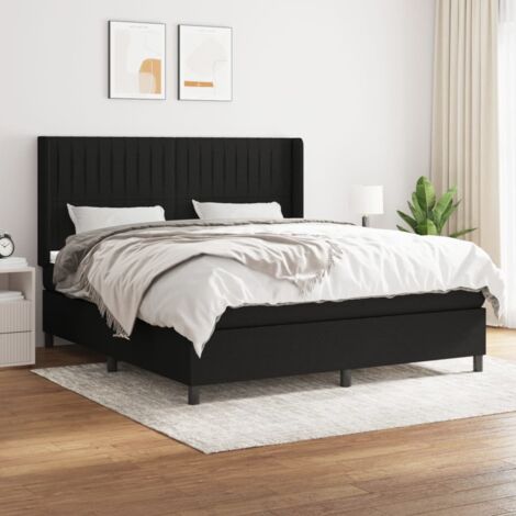 Lit adulte Moderne,Lit à sommier tapissier et matelas Noir 180x200 cm Tissu -33870