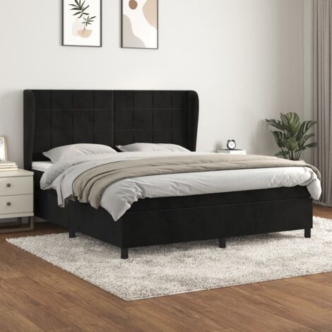 Lit adulte Moderne,Lit à sommier tapissier et matelas Noir 180x200 cm Velours -45753