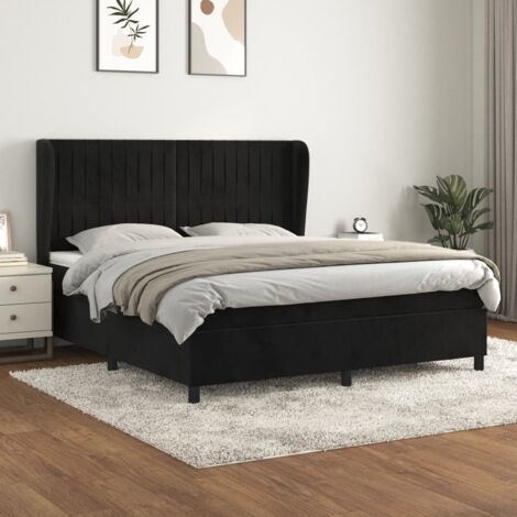 Lit adulte Moderne,Lit à sommier tapissier et matelas Noir 180x200 cm Velours -85771