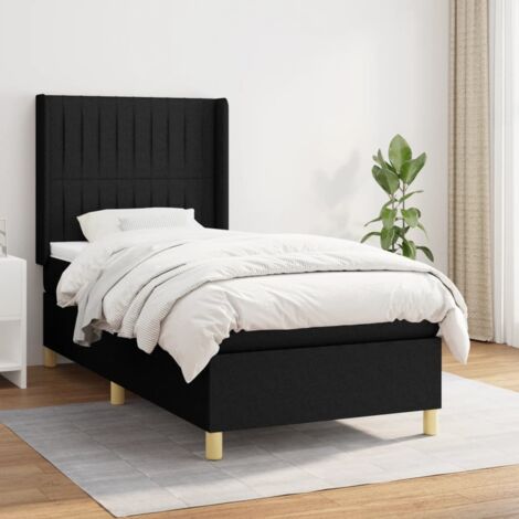 Lit adulte Moderne,Lit à sommier tapissier et matelas Noir 90x190 cm Tissu -31773