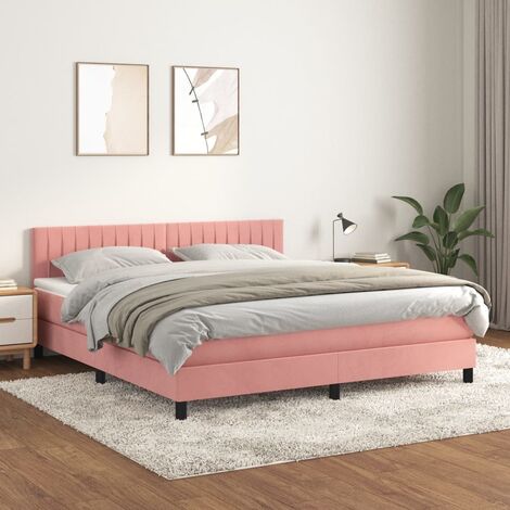 Lit adulte Moderne,Lit à sommier tapissier et matelas Rose 180x200 cm Velours -85069