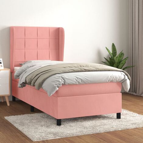 Lit adulte Moderne,Lit à sommier tapissier et matelas Rose 90x190 cm Velours -67631