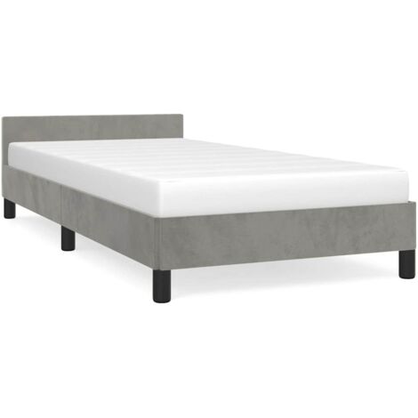 Lit adulte pour 1 personnes avec tĂŞte de lit, Structure de lit, Assemblage Facile, Gris clair 90x190 cm Velours OIB6231E