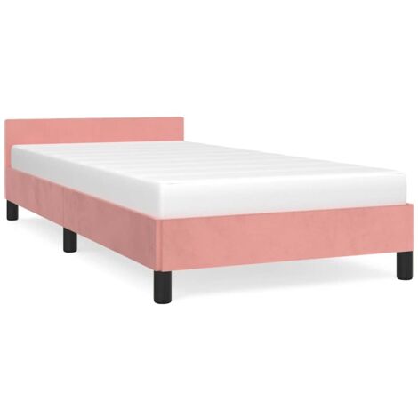 Lit adulte pour 1 personnes avec tête de lit, Structure de lit, Assemblage Facile, Rose 90x190 cm Velours OIB1563E
