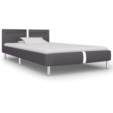 Lit adulte pour 1 personnes, Structure de lit, Assemblage Facile, avec LED Gris Similicuir 90 x 200 cm OIB6057E