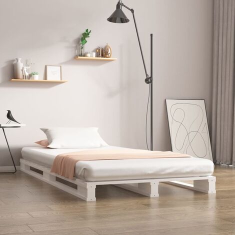 Lit adulte pour 1 personnes, Structure de lit, Assemblage Facile, Blanc 100x200 cm Bois de pin massif OIB3530E