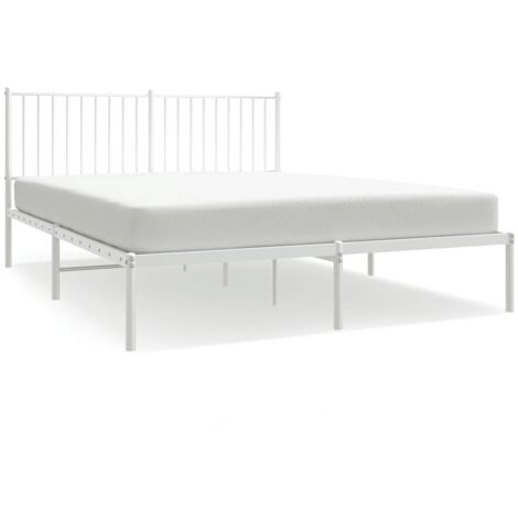 Lit adulte pour 2 personnes métal avec tête de lit, Structure de lit, Assemblage Facile, blanc 160x200 cm OIB6956E