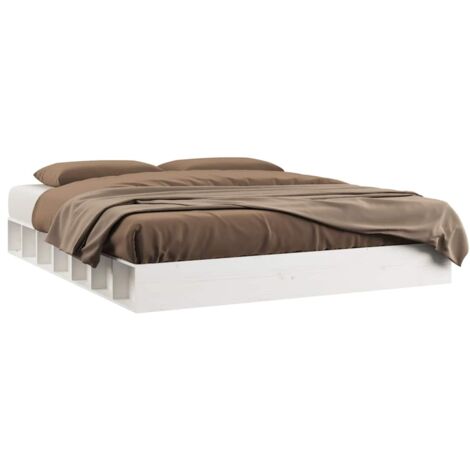 Lit adulte pour 2 personnes, Structure de lit, Assemblage Facile, Blanc 140x200 cm Bois massif OIB9888E
