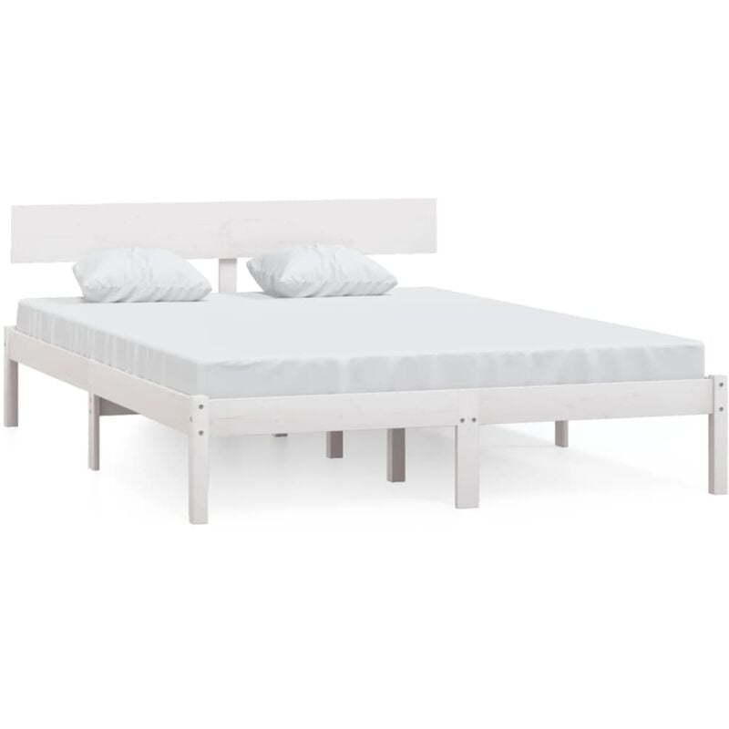 Lit adulte pour 2 personnes, Structure de lit, Assemblage Facile, Blanc Bois de pin massif 160x200 cm OIB5689E - Blanc