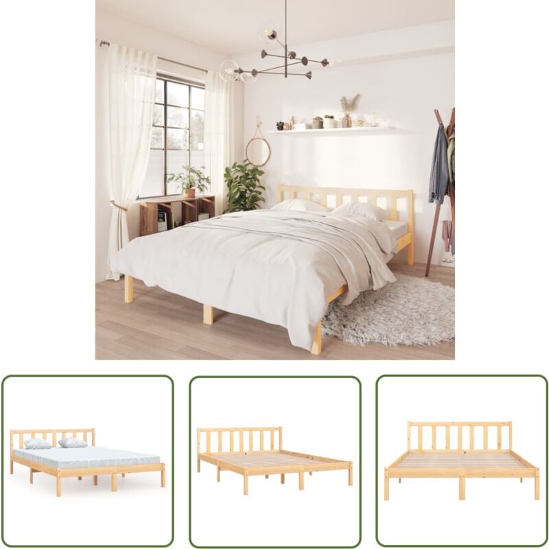 The Living Store Cadre de lit sans matelas bois massif 120x200 cm - Cadre De Lit - Lit Double - Lit En Bois - Sommier - Bois Massif