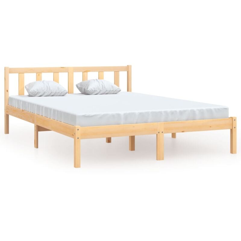 Lit adulte pour 2 personnes, Structure de lit, Assemblage Facile, Bois de pin massif 140x190 cm OIB3340E