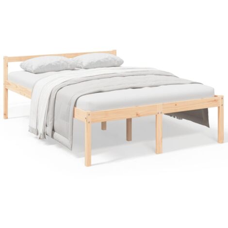 Lit adulte pour 2 personnes, Structure de lit, Assemblage Facile, Bois de pin massif 140x190 cm OIB6041E