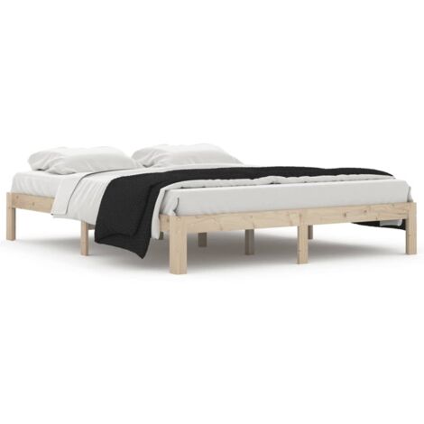 Lit adulte pour 2 personnes, Structure de lit, Assemblage Facile, Bois de pin massif 160x200 cm OIB5567E